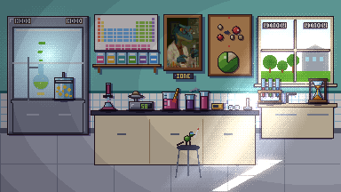 Dr. Ione's lab, drawn in pixel art