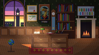 Dean Ptera's study, drawn in pixel art