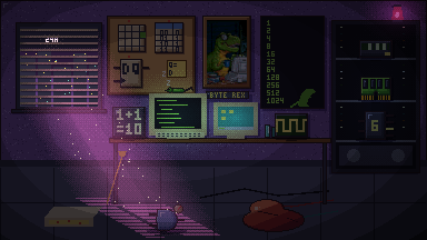 Byte Rex's den, drawn in pixel art