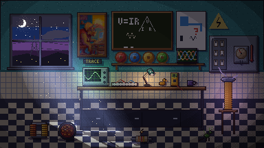 Prof. Trace's lab, drawn in pixel art