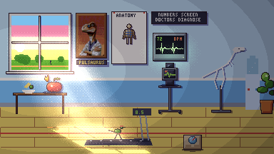 Dr. Pulsaurus' lab, drawn in pixel art